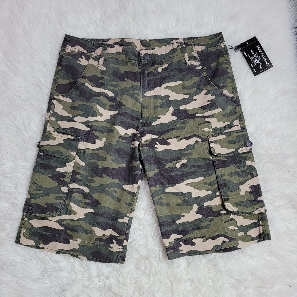 True Religion Cargo Shorts Camo Sz 34 36 Green